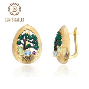 GEM'S BALLET 925 Silver 18k Gold Plated Earrings Natural Mixed Gemstone Stud Earrings for Women Handmade Enamel Craft Jewelry