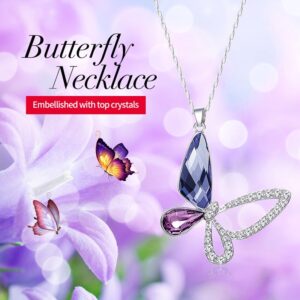 Cdyle 925 Sterling Silver Women Necklace Purple Crystal Butterfly Pendant with Zircon Fashion Fine Jewellery Accessories