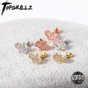 TOPGRILLZ 925 Silver Delicate Women Ear Stud Tiny Cubic Zirconia Hip Hop Women Sterling Silver Jewelry Minimalist Flower Earring