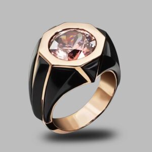 Fashion Octagon Black Oil Pink Zircon Ring Elegant And Simple Rose Gold Color Party Jewelry Ladies Girls Gifts Ring Size 6-10