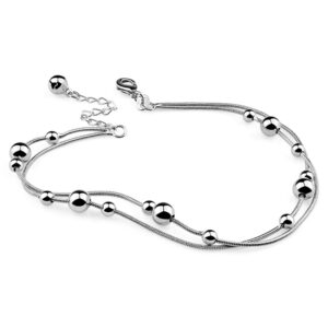 Fashion contracted 925 sterling silver women anklets.Solid silver double round bead chains.Real sterling silver girl anklets