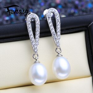 FENASY 925 Sterling Silver Earrings Natural Freshwater Pearl Earrings For Women Evening Party Wedding Classic Drop Earrings