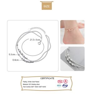 Trustdavis Authentic 925 Sterling Silver Simple Frosted Bead Double Layer Box Chain Anklet for Women Summer S925 Jewelry YQ133