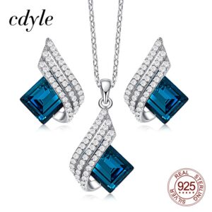 Cdyle 2020 Bridal Jewelry Sets 925 Sterling Silver Blue Zircon Flying Wings Necklaces for Women Wedding Jewelry Bijoux Wholesale