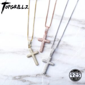 TOPGRILLZ 925 Sterling Silver Iced Zircon Cross Pendant Fashion Hip Hop Jewelry For Women