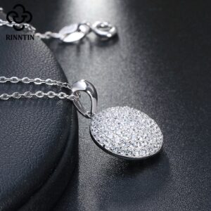 Rinntin Round Real 925 Sterling Silver Pendants Jewelry Pendant AAA CZ Necklace with 45cm Chain TSN60