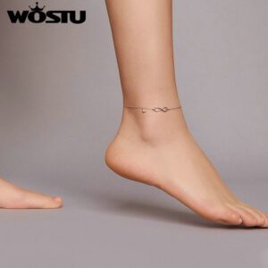 WOSTU Summer New 925 Sterling Silver Infinity Love Infinite Anklet Simple Chain Anklets for Women Fine Jewelry Gift CQT019