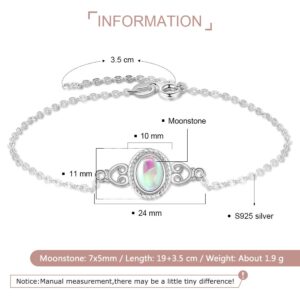 JewelOra 925 Sterling Silver Rainbow Oval Moonstone Charm Bracelets & Bangles Women Chain Bracelets Wedding Jewelry Accessories