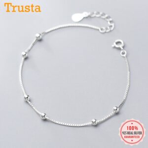 Trustdavis Genuine 925 Sterling Silver Minimalist Box Chain Beads Bracelet Anklets For Women Girls Wedding Jewelry Gift DS1892