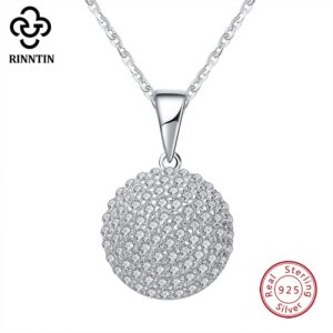 Rinntin Round Real 925 Sterling Silver Pendants Jewelry Pendant AAA CZ Necklace with 45cm Chain TSN60