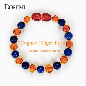 DOREMI 1Cognac 1Tiger Eyes Baby Teething Amber Bracelet Necklace for Boys Adult Amber Beads Natural Baltic Amber Neckace Jewelry