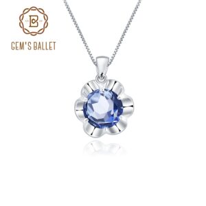 Gem's Ballet 925 Sterling Silver 2.73Ct Natural Iolite Blue Mystic Quartz Pendant Necklace Women's Flower Gemstone Fine Jewelry