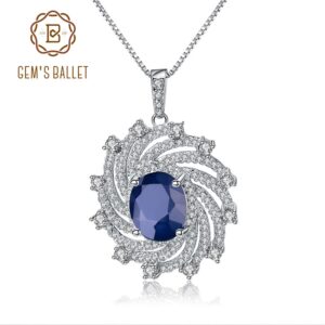 Gem's Ballet 6.05Ct Natural Sapphire Pendant Necklace for Women 925 Sterling Silver Spiral Round Gemstone Pendant Jewelry