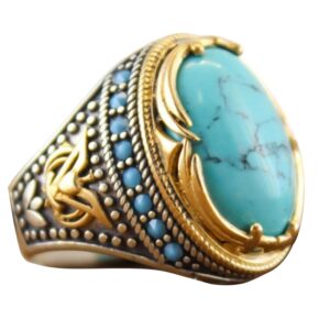 Bohemian Large Oval Natural Stone Rings For Women Men Vintage Dual Color Blue Beads Turquoises Finger Rings Party Jewelry