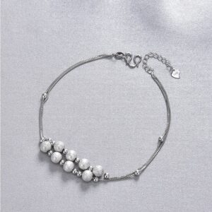 FUN-BEAUTY Ladies S925 Sterling Silver Summer Accessories Simple Personality Frosted Beaded Round Bead Anklet