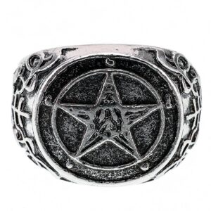 Unique Gothic Satan Pentagram Inverted Biker Skull Ring Men Devil Satan Baphomet Jewelry Gift Size 7-14