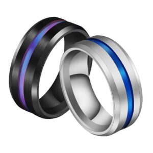 8Mm Tungsten Men'S Ring Thin Blue Black Brushed Band Men'S Jewelry Gifts