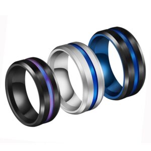 8Mm Tungsten Men'S Ring Thin Blue Black Brushed Band Men'S Jewelry Gifts