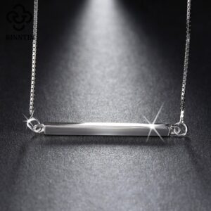 Rinntin 925 Sterling Silver Jewelry Bar Pendant Necklaces 44 cm Concise Style Women Girl Charm Choker Fine Jewelry TSN09