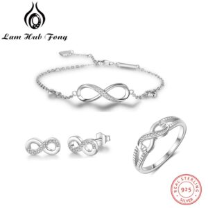 925 Sterling Silver Jewelry Sets Infinity Love Women Zirconia Ring Bracelets Earrings Bridal Jewelry Set (Lam Hub Fong)