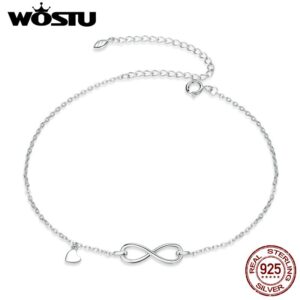 WOSTU Summer New 925 Sterling Silver Infinity Love Infinite Anklet Simple Chain Anklets for Women Fine Jewelry Gift CQT019