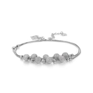 FUN-BEAUTY Ladies S925 Sterling Silver Summer Accessories Simple Personality Frosted Beaded Round Bead Anklet