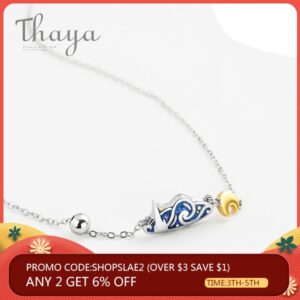 Thaya s925 Silver Emerald Van Gogh's Necklace Glitter Sky Gold Moon Star Pendant Necklace Bohemian Vintage Jewelry for Women