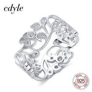 Cdyle 925 Sterling Silver Ring for Women Hollow Rhinestone Engagement Simple Bohemian Jewelry Vintage Boho Luxury Ladies Female