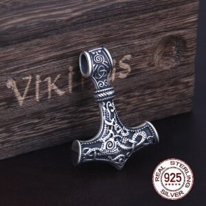 Real 925 Sterling Silver Thor Hammer Mjolnir choker Viking Amulet Scandinavian pendant necklace Norse Men Jewelry