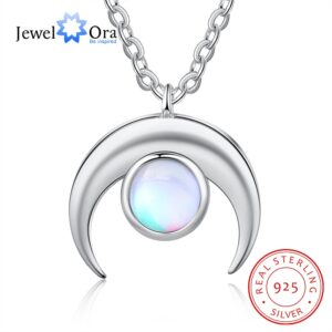 JewelOra Fashion Moon 925 Sterling Silver Necklaces & Pendants Delicate Moonstone Necklaces for Women Silver 925 Jewelry Gifts