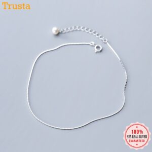 Trustdavis 100% 925 Sterling Silver Snake Chain Pearls Anklets For Women Fashion Silver 925 Jewelry Wholesale DA387