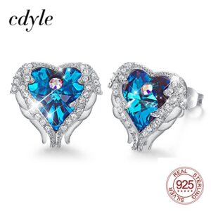 Cdyle Angel Wing Stud Earrings Embellished with Crystal from Swarovski Earrings for Women 925 Sterling Silver Fine Jewelry