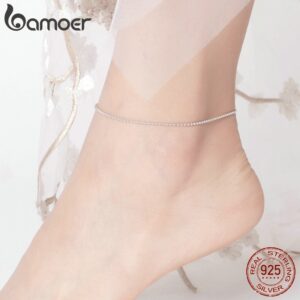 BAMOER Hot Sale Simple Essential Bead Link Anklets 925 Sterling Silver Bracelet for Foot Jewelry Silver Female Leg Chain SCT002