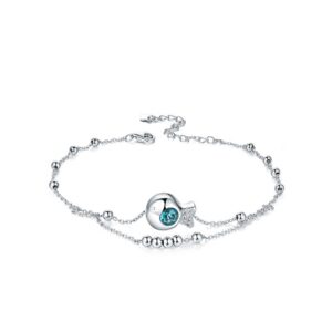 FUN-BEAUTY Ladies S925 Sterling Silver Fashion Anklet With Zircon Creative Double Layer Round Bead Multi Layer Anklet