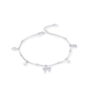 FUN-BEAUTY Ladies S925 SterlingSilver Fashion Temperament Anklet Accessories Inlaid Zircon With Creative Bow Anklet