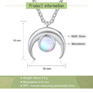 JewelOra Fashion Moon 925 Sterling Silver Necklaces & Pendants Delicate Moonstone Necklaces for Women Silver 925 Jewelry Gifts