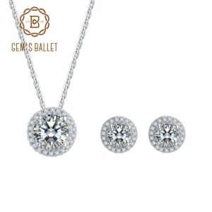 GEM'S BALLET 925 Sterling Silver Brilliant-Cut Moissanite Diamond Jewelry Set Earrings Necklace For Women Bridal Wedding Jewelry