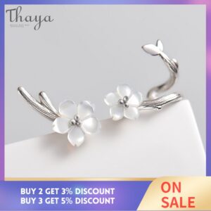 Thaya White Cherry s925 Silver Earrings Flower Round Cuff Earrings For Women Elegant Fine Jewelry