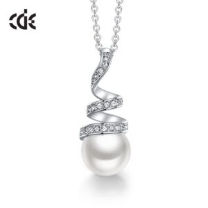 CDE Original Design Embellished with Crystals from Swarovski White Pearl from Geometric Pendant Necklace Jewelry for Wife Gift