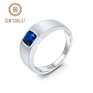 GEM'S BALLET 5*5mm Cushion Cut Gemstone Rings Men's Band Ring 925 Sterling Sliver Rings for Men Wedding Engagement Size 7-13#