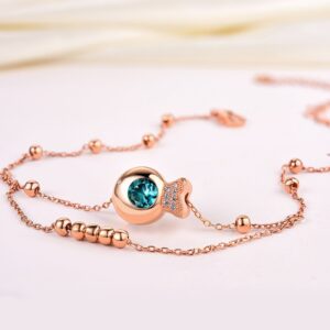 FUN-BEAUTY Ladies S925 Sterling Silver Fashion Anklet With Zircon Creative Double Layer Round Bead Multi Layer Anklet