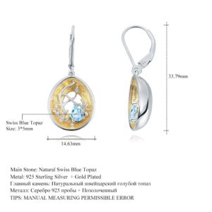 GEM'S BALLET 925 Silver 18k Gold over Hollow Handmade Branch Bud Drop Earrings Natural Swiss Blue Topaz Earrings for Women