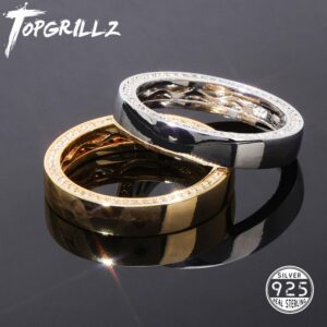 TOPGRILLZ Hip Hop 925 Sterling Silver Engagement Rings Iced Out Cubic Zircon Ring 7-11 Inch Man Women's Jewelry For Gifts Party