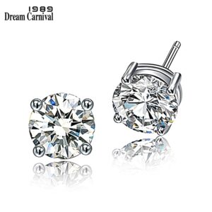 DreamCarnival 1989 Round 925 Sterling Silver Stud Earrings for Women 6mm 7mm Brincos Daily Jewelry Wholesales Gifts SE07245