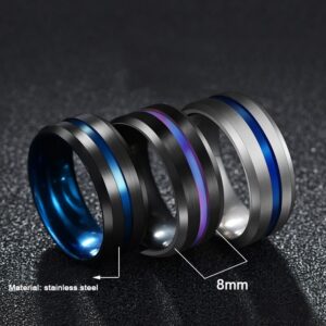 Ring Wedding Women Black Titanium Jewelry 8MM For Men Rainbow Groove Rings stainless steel