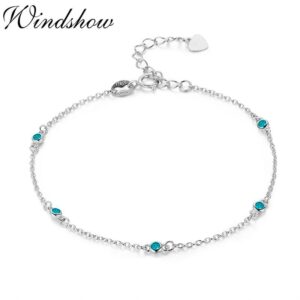 Slim Round Blue CZ 925 Sterling Silver Chain Charm Foot Jewelry Anklet For Women Girls Leg Bracelet Enkelbandje Halhal Tobillera