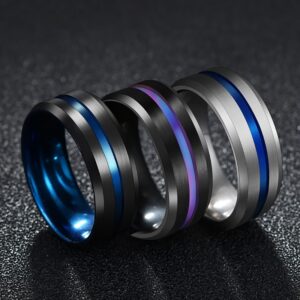 Stainless steel Black Titanium Rainbow Groove Rings Jewelry 8MM Width Women or Men Wedding