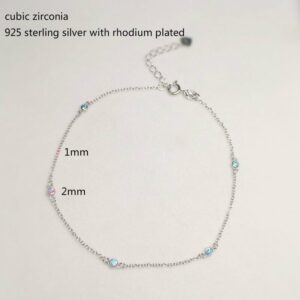 Slim Round Blue CZ 925 Sterling Silver Chain Charm Foot Jewelry Anklet For Women Girls Leg Bracelet Enkelbandje Halhal Tobillera