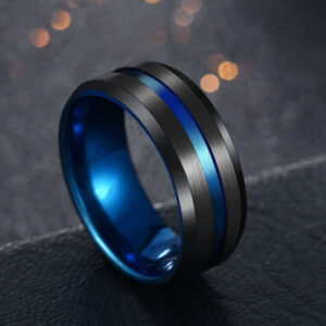 Stainless steel Black Titanium Rainbow Groove Rings Jewelry 8MM Width Women or Men Wedding