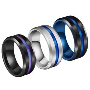 Ring Wedding Women Black Titanium Jewelry 8MM For Men Rainbow Groove Rings stainless steel